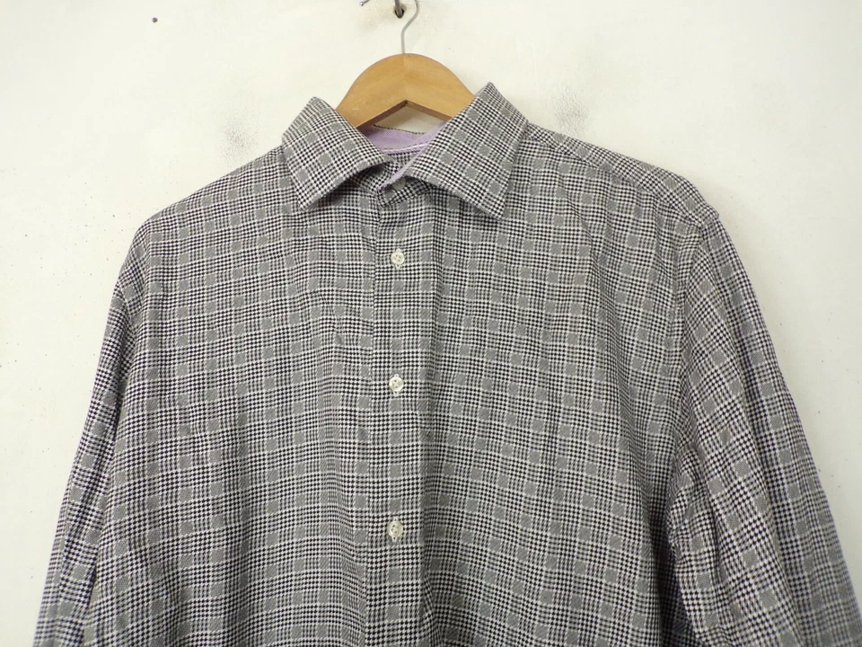 ROBERT GRAHAM Mens 43 17 Black White Check Purple Contrast French Cuff Shirt - Image 2 of 4