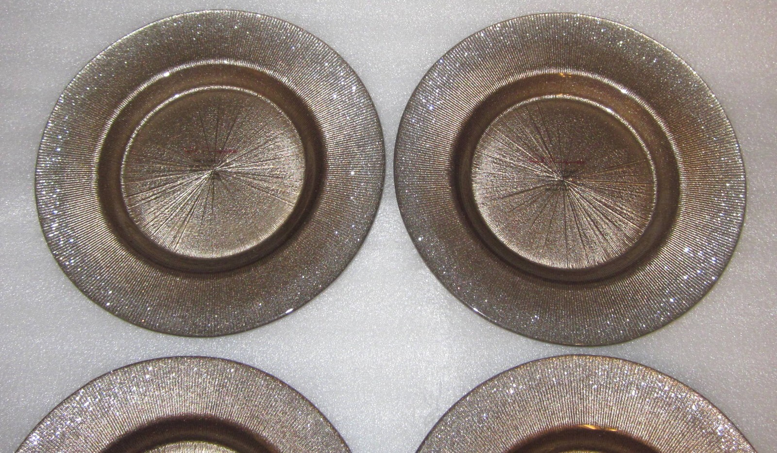 SET 4 RED POMEGRANATE GILDED GLITTER GLASS PLATES 8" NEW w TAGS GOLD BRONZE ROSE