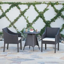 Frances Outdoor 3 Piece Multi-brown Wicker Round Dining Set