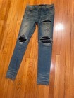Amiri mike indigo mx1 leather stretch denim jeans size 34 waist W patched rare — photo 2