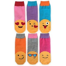 Jefferies Socks 276301 Girl's Emoji Fashion Cotton Crew Socks 6 Pair X-Small