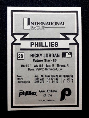 RICKY JORDAN 1988 TRIPLE A ALL-STARS CMC (INTERNATIONAL LEAGUE) #28 NM+  69259