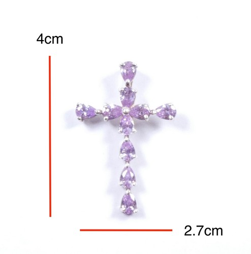 Colgante Cruz Circonita cúbica Plata de Ley 925 Lavanda Púrpura Piedras en Forma de Pera 5,6 g - Imagen 2 de 7