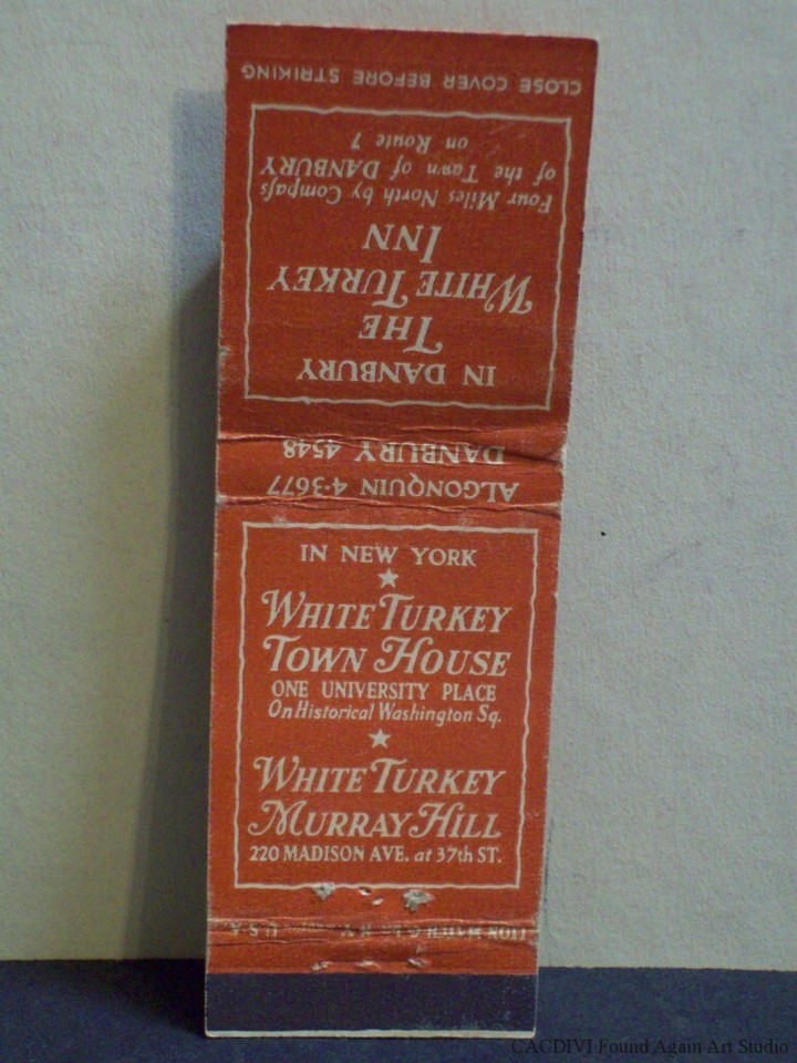 Danbury Ct Matchbook Cover Pop Up White Turkey Inn Town House Murray