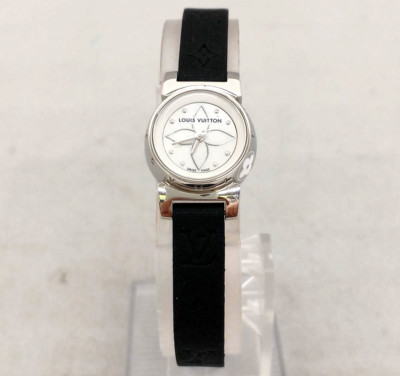 Auth LOUIS VUITTON Q151C Tambour Bijou White Shell Black Women's Wrist Watch
