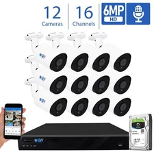 16CH 4K NVR 12 X 6MP 2048P PoE IP Outdoor Microphone Security Camera System 4TB
