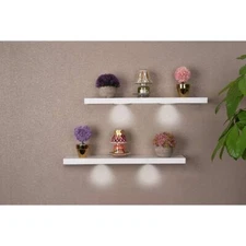 SkyMall - Wood Floating Shelves, Wall Shelves with LED Lights (Set of 2)