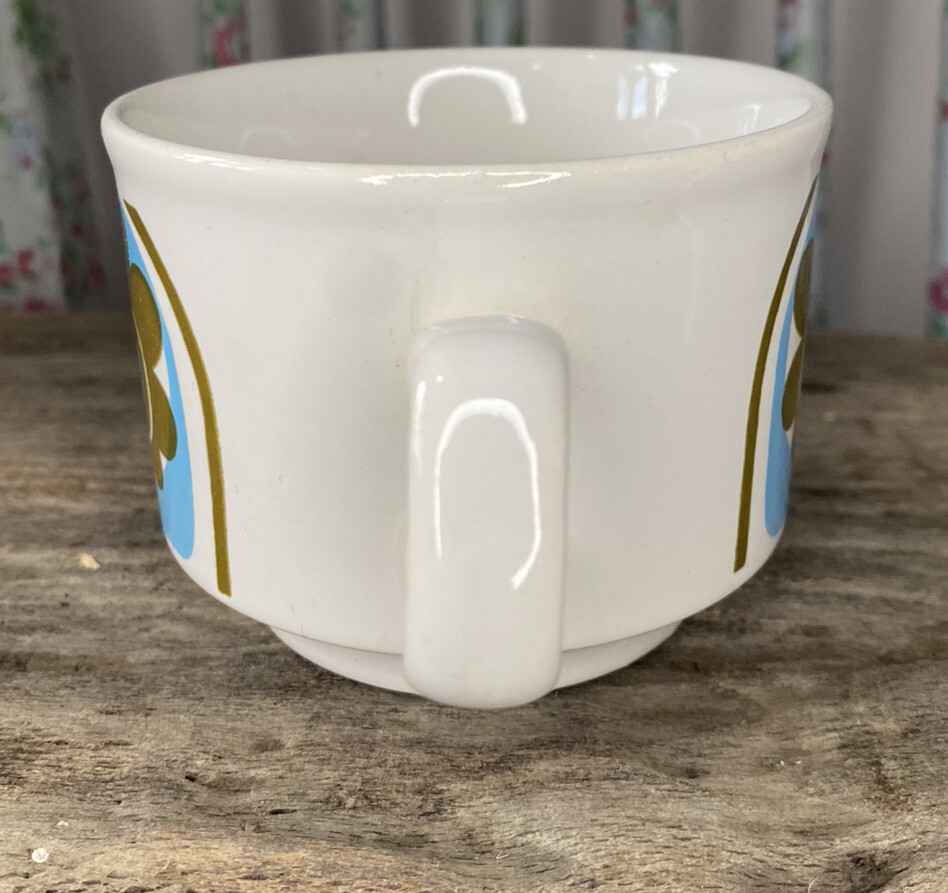 Mug Vintage Floral Staffordshire Poteries - Couleur Vert, Bleu, Gris, Années 70, Occasion