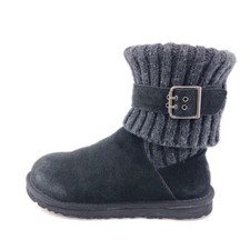 UGG Australia Cambridge Winter Boots Womens Size 6 EU 37 Black Leather Knit Cuff