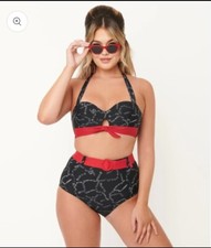 Unique Vintage NWT Halter Bikini Top and Belted Swim Bottom SET - Size 2XL