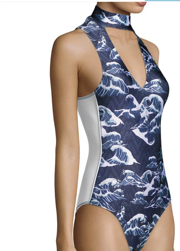 Traje de baño WE ARE HANDOME Australia para mujer cuello en cascada de una pieza azul talla S Foto 2 de 4