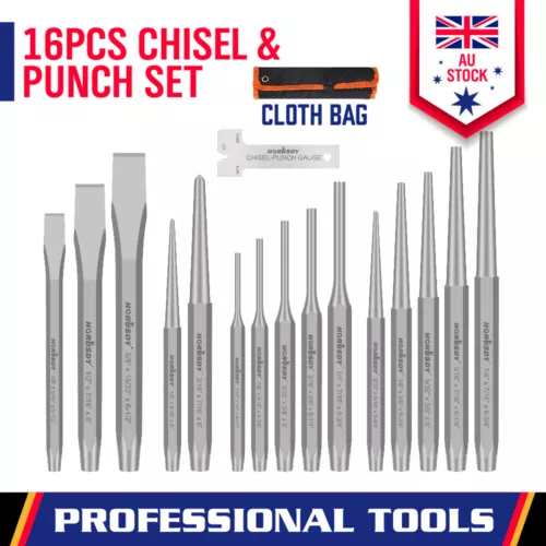 16-Piece Punch & Cold Chisel Set Pin Tapered Centre Punch Gauge With Roll Pouch