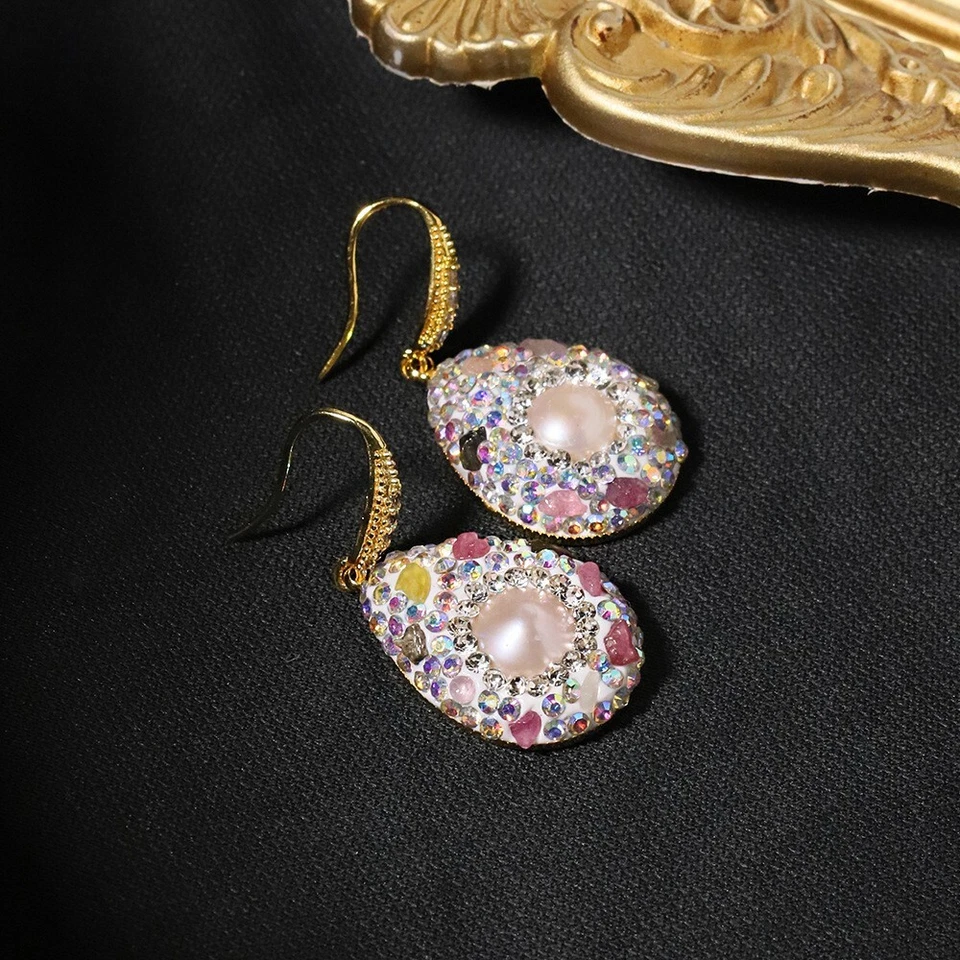 Pendientes de perlas de cristal de agua dulce barroco bohemio colgante borla gota plata 925 Foto 4 de 4