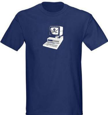 Mens Computer Pirate Navy Blue T Shirt S-5XL, Skull Sword Hacker Nerd Punk Tee