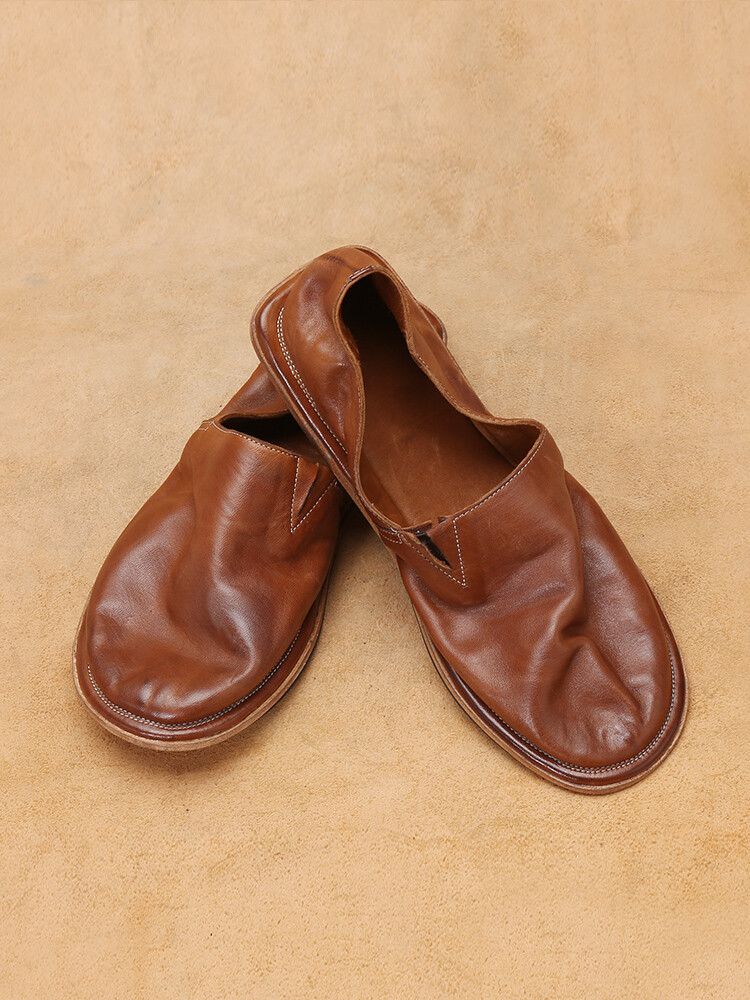 Japanese Men's Slip on Loafers Real Leather Soft Flats Casual