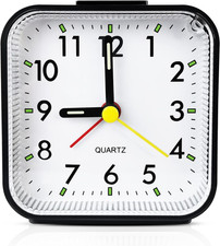 Small Analog Travel Alarm Clock, Battery Operated Desk Table Shelf