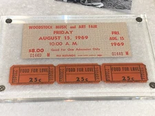 WOODSTOCK 1969 TICKET n FOOD FOR LOVE CONCESSION COUPONS JIMI HENDRIX Ephemera