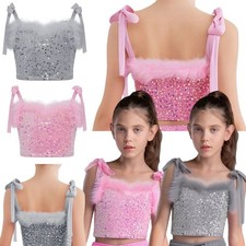 Kids Girls Vest Party Crop Top Disco Shirts Festival Tee Dance Costume Camisole