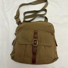 Fossil Canvas Leather Brown Crossbody Bag Small