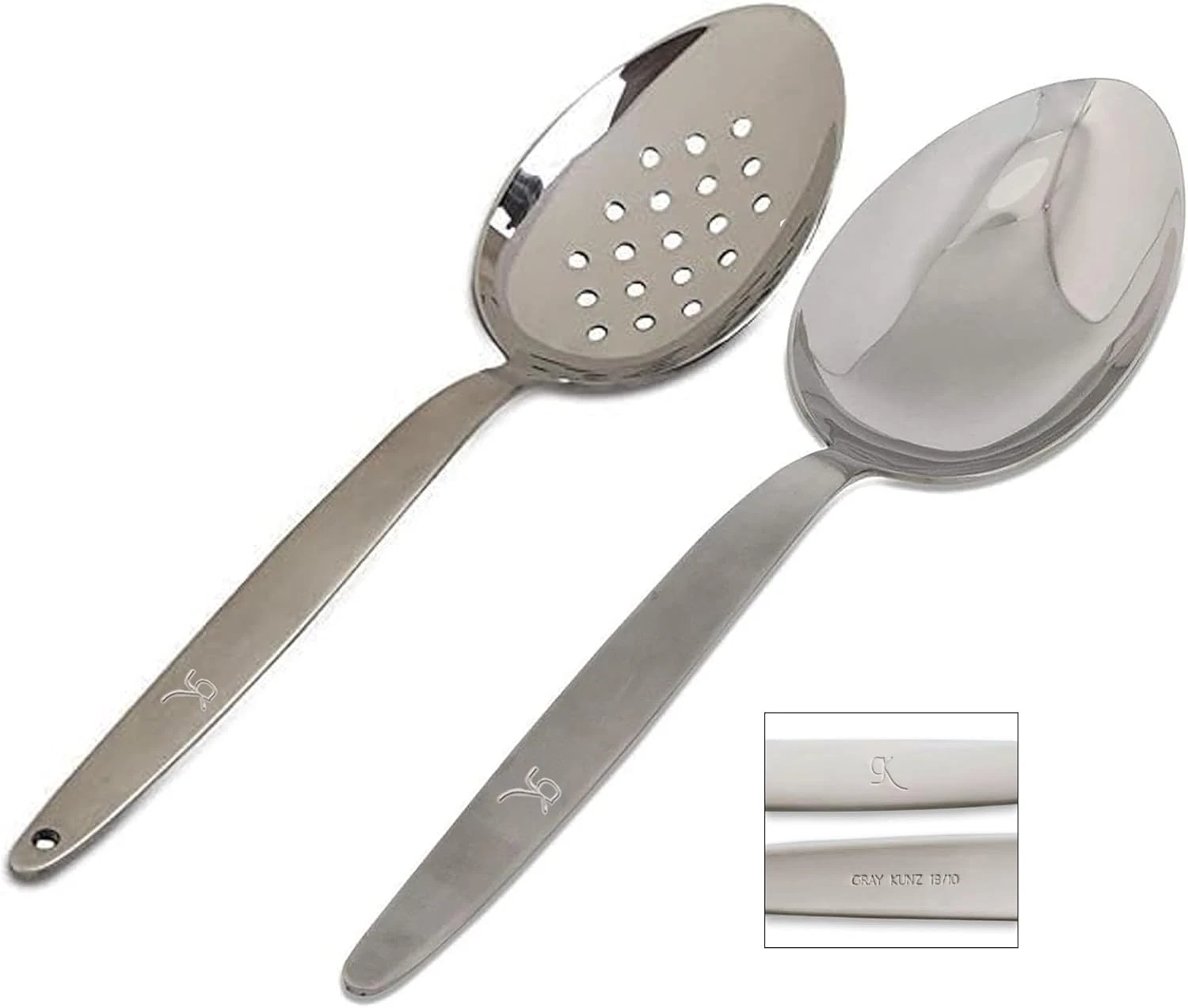 Perforated and Regular Set | Pack of 2 | 9 Inch Stainless Steel Chef Spoons