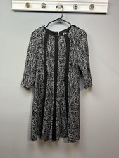 Julian Taylor Dress Womens 12 Black White Jacquard 3/4 Sleeve Fit Flare