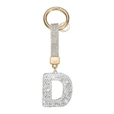 Initial Keychain for Women, Cute Sparkly Rhinestone Key Chains White Letter D