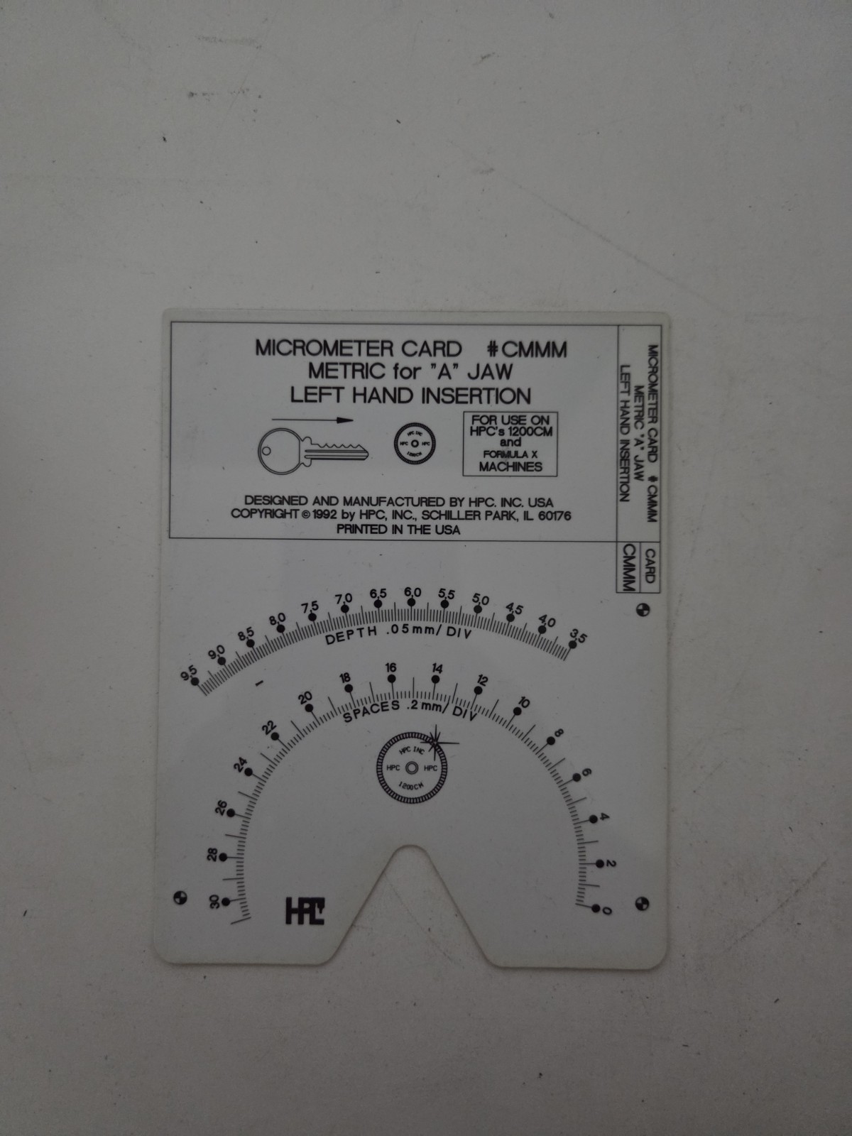 Locksmith Manual Micrometer Code Card Maker A Jaw Left Hand Insertion #CMMM