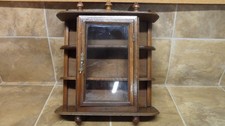 Vintage Large Wood Wall Display Curio Cabinet Knick Knack Shelf Door 17