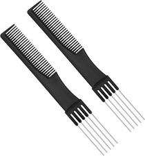 2Pcs Pick Combs for Women, Double-Head Teasing Comb with Metal Prong Lift Comb T
