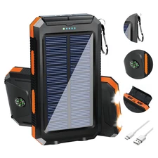 20000mAh Waterproof Solar Power Bank with Dual USB Ports and LED Flashlight