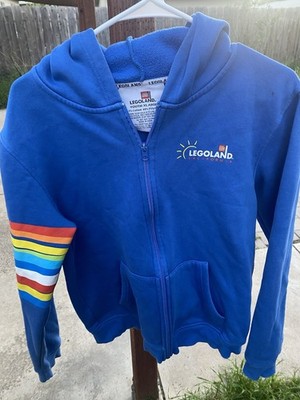 LEGOLAND Youth XLarge Blue Full Zip Hoodie Rainbow Stripe Sleeve Graphic Print