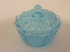 Fenton Blue Opalescent Hobnail Candy Bowl - #3802