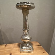 Large Pottery Barn Silver Mercury Glass Pedestal Candle Holder Pillar Candle 14”