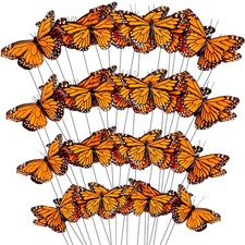 Lyrow 72 Pcs Monarch Butterfly Decorations 4 Size Artificial Feather Butterfl...
