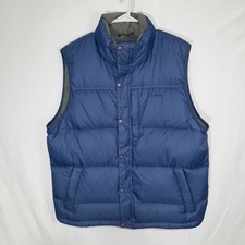 LL Bean Trail Model Down Vest Mens Large Blue Goose Down Puffer Snap Full Zip