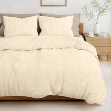 Beige Duvet Cover King Size, Seersucker 3 Pieces Bedding No Comforter