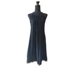 Cotton Natural Sleeveless Black Crochet-Trim Midi Dress Medium