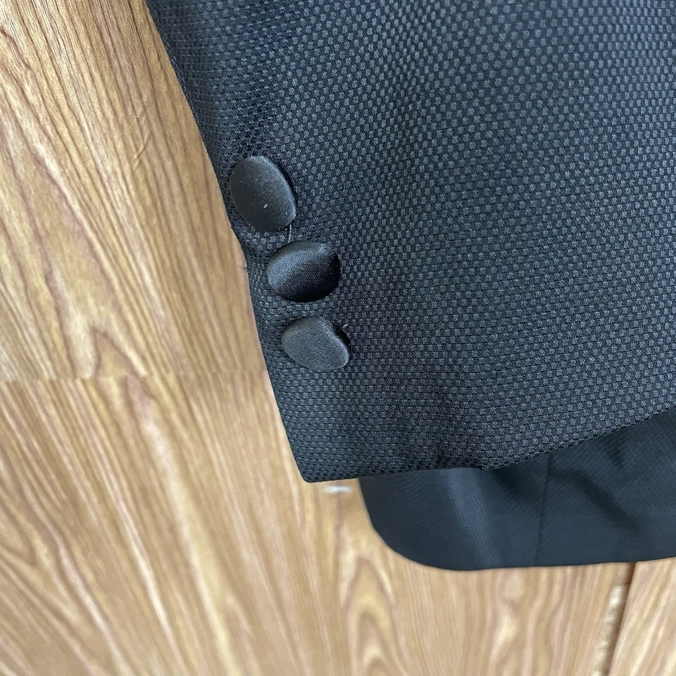 West Wood Tuxedo Suit Jacket Mens 50R Slim Black Viscose Peak Double Vented - Image 4 of 4