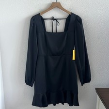 NWT Forever 21 Long Sleeve Babydoll Silky Mini Dress Squared Neckline Medium