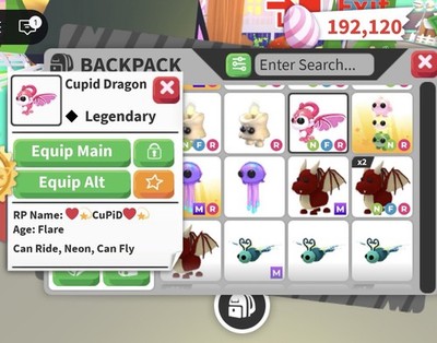 Cupid Dragon Legendary Ride Neon Fly Virtual Pet for Adopt Me!