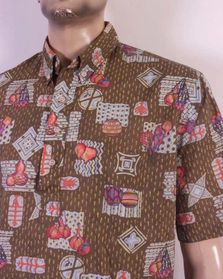 vintage 80s EUC Reyn Spooner Pullover 1/2 Button Camp Shirt Hawaiian Tiki XL - Image 2 of 4