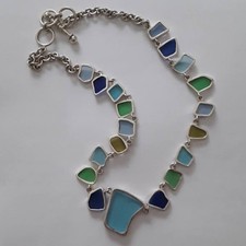 Beautiful Beach Glass Colored Silver Bezeled 18" Adjustable Summer Necklace