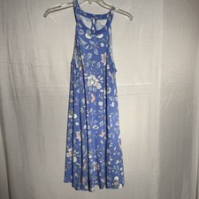LOFT Blue Floral Sleeveless Midi Dress Keyhole Neck Flowy Women’s Small