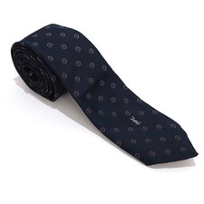 Vintage Yves Saint Laurent Silk Tie Navy Blue Red Medallion Dots YSL Paris NYC