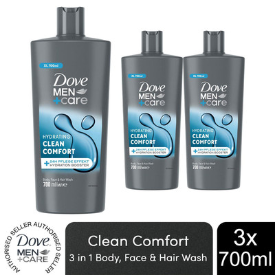 Dove Men+Care 3-in-1 Body, Face & Hair Wash Hydrating Clean Comfort 700ml, 3er Pack