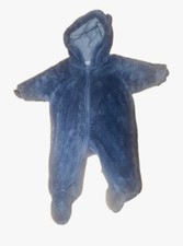 Next Baby Fleece Snowsuit 0-3 Months Blue Pram Suit Winter Warm Hooded