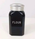 Vintage Hazel Atlas FLOUR Shaker Black Fired-On Milk Glass