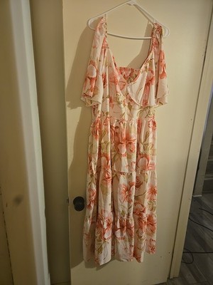 Shein Pink Floral Short Sleeve Maxi Dress 2XL | eBay