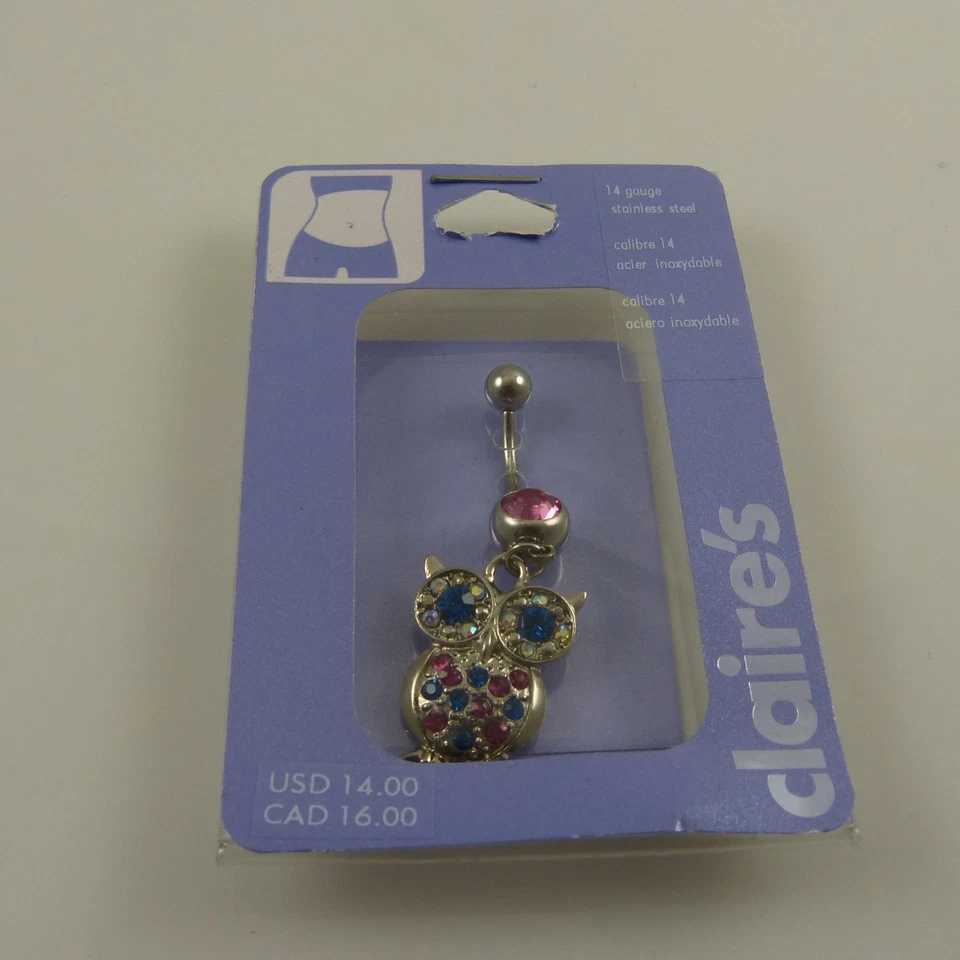 Búho ombligo ombligo anillo piercing cristales navales búhos colgantes color cristales Foto 2 de 4