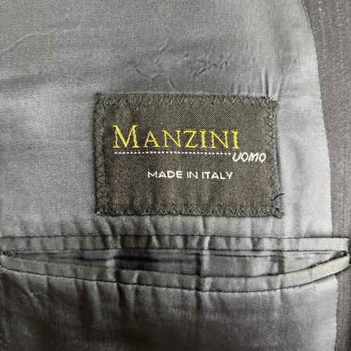 Manzini Italy Blazer Jacket Mens 44L Navy Stripe Super 120s Wool - Picture 6 of 10